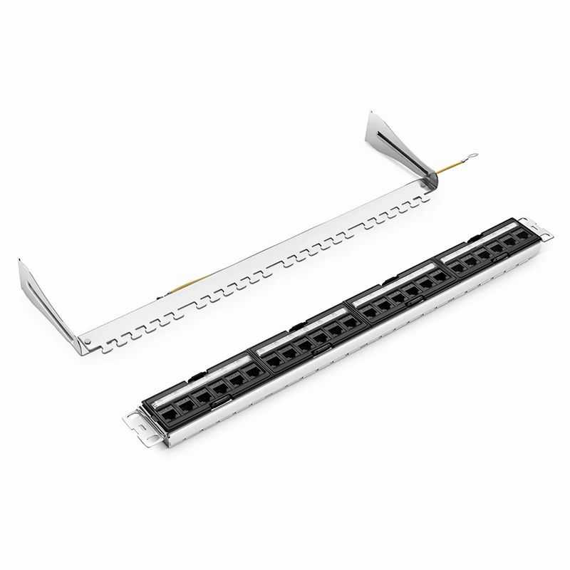 FyberOptix FDMP Cat6 Unshielded Coupler Recessed Patch Panel, 24-Port, 1RU, Cable Management Bar Included
