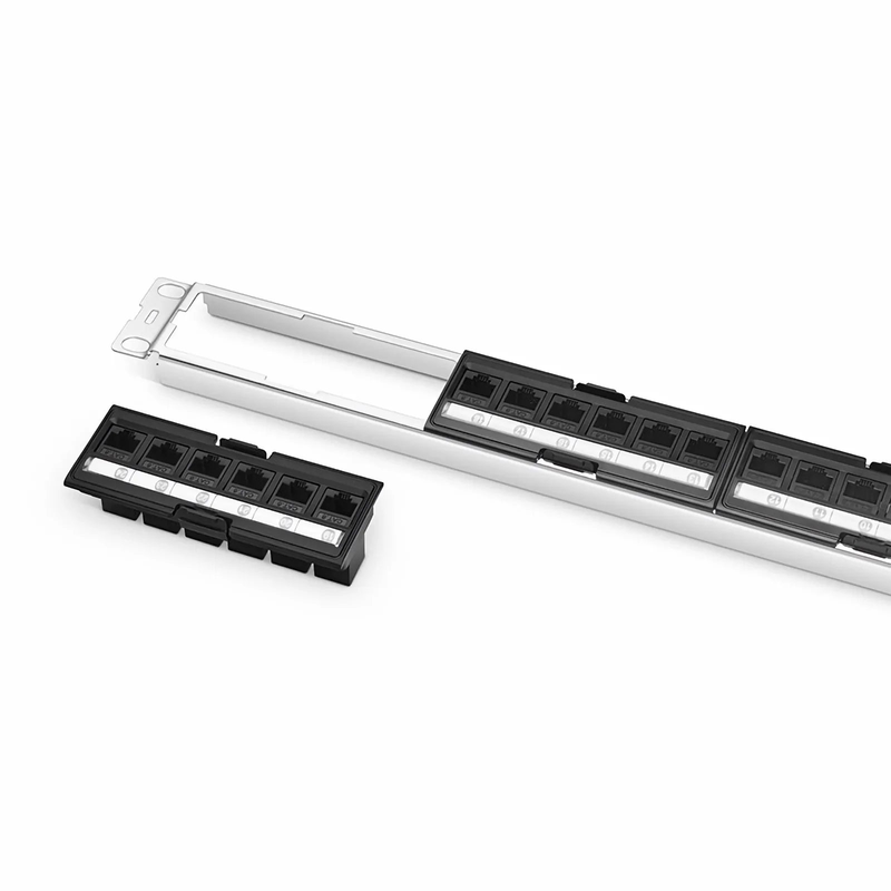 FyberOptix FDMP Cat6 Unshielded Coupler Recessed Patch Panel, 24-Port, 1RU, Cable Management Bar Included