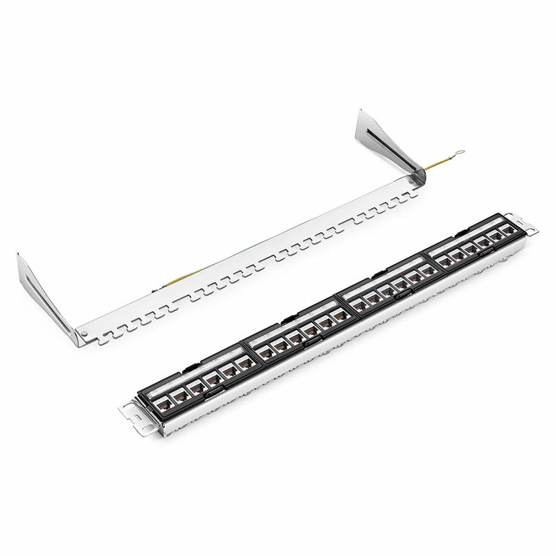 FyberOptix FDMP Cat6a 110-Style Shielded Recessed Patch Panel, 24-Port, 1RU, Cable Management Bar Included