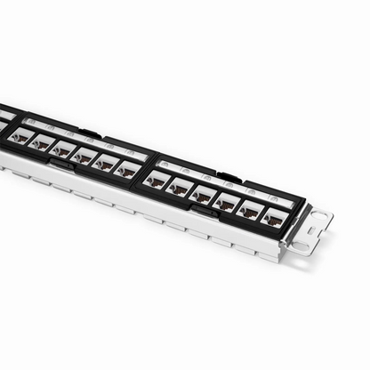 FyberOptix FDMP Cat6a Shielded Coupler Recessed Patch Panel, 24-Port, 1RU, Cable Management Bar Included