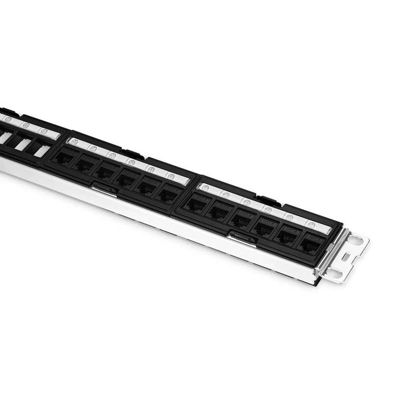 FyberOptix FDMP Cat6a Unshielded Coupler Recessed Patch Panel, 24-Port, 1RU, Cable Management Bar Included