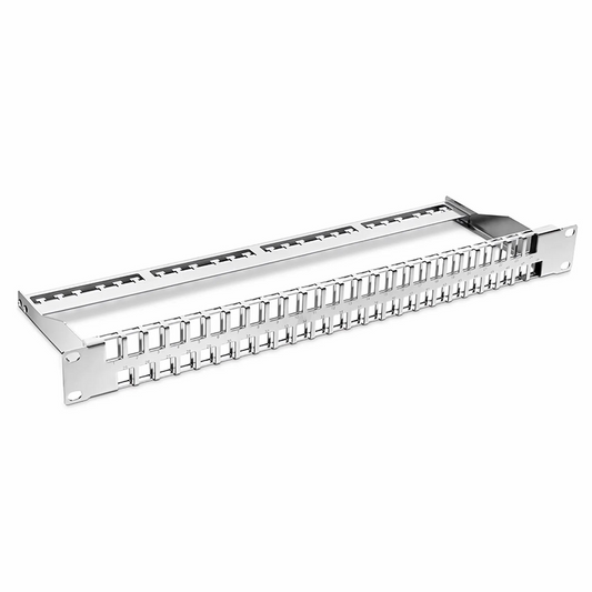 FyberOptix FDMP Blank Shielded/UnShielded Flat Patch Panel for Keystone Modules, 48-Port, 1RU, Cable Management Bar Included