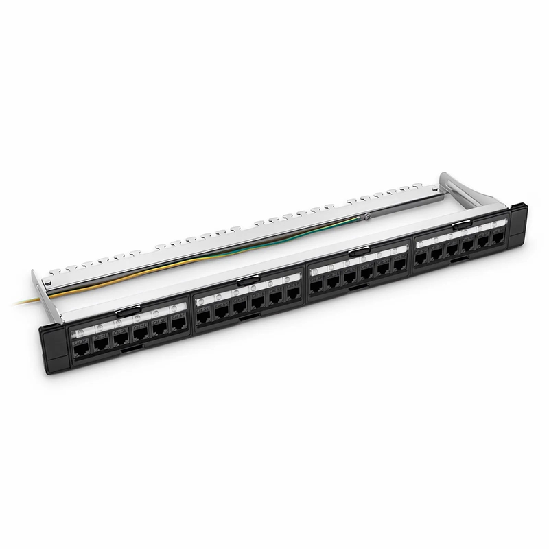 FyberOptix FDMP Cat5e 110-Style Unshielded Recessed Patch Panel, 24-Port, 1RU, Cable Management Bar Included