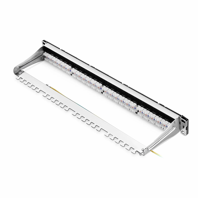 FyberOptix FDMP Cat5e 110-Style Unshielded Recessed Patch Panel, 24-Port, 1RU, Cable Management Bar Included