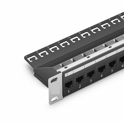 FyberOptix Cat5e Coupler Patch Panel, 24-Port, 1RU, Cable Management Bar Included