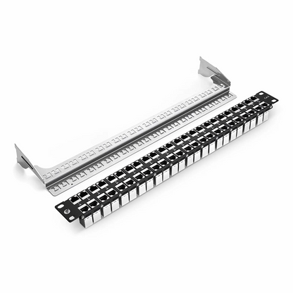 FyberOptix Cat6 Coupler Patch Panel, 48-Port, 1RU, Cable Management Bar Included