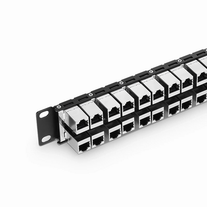 FyberOptix Cat6 Coupler Patch Panel, 48-Port, 1RU, Cable Management Bar Included