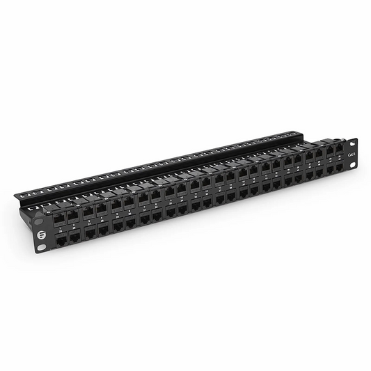FyberOptix Cat6 High Density Coupler Patch Panel, 48-Port, 1RU, Cable Management Bar Included