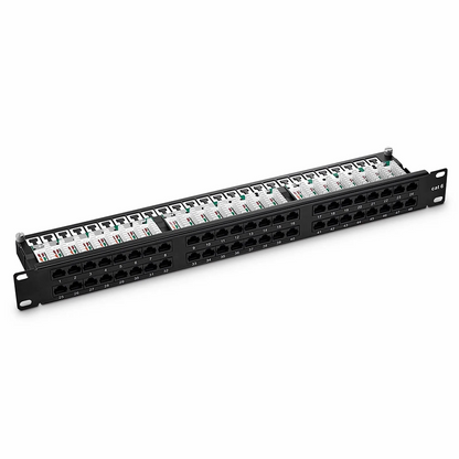FyberOptix Cat6 110-Style Patch Panel, 48-Port, 1RU, Cable Management Bar Included