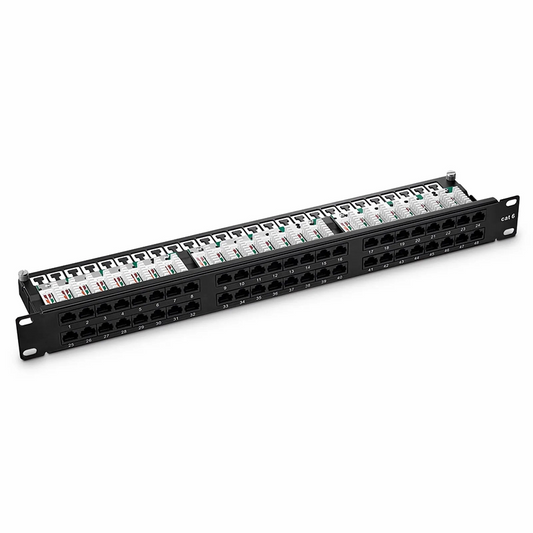 FyberOptix Cat6 110-Style Patch Panel, 48-Port, 1RU, Cable Management Bar Included