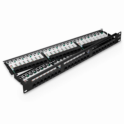 FyberOptix Cat6 110-Style Patch Panel, 48-Port, 1RU, Cable Management Bar Included