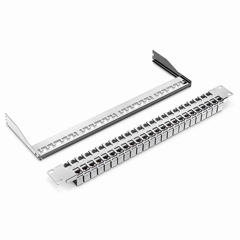 FyberOptix FDMP Cat6a Shielded Coupler Flat Patch Panel, 48-Port, 1RU, Cable Management Bar Included