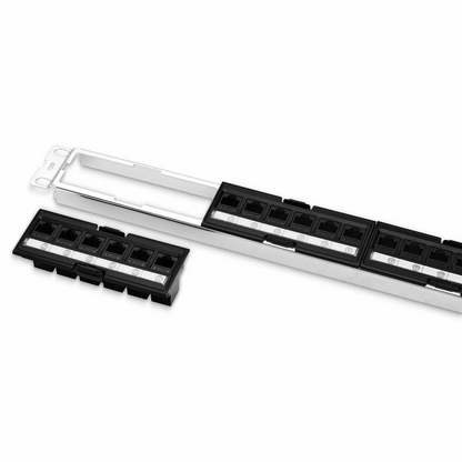 FyberOptix FDMP Cat6a Unshielded Coupler Recessed Patch Panel, 24-Port, 1RU, Cable Management Bar Included