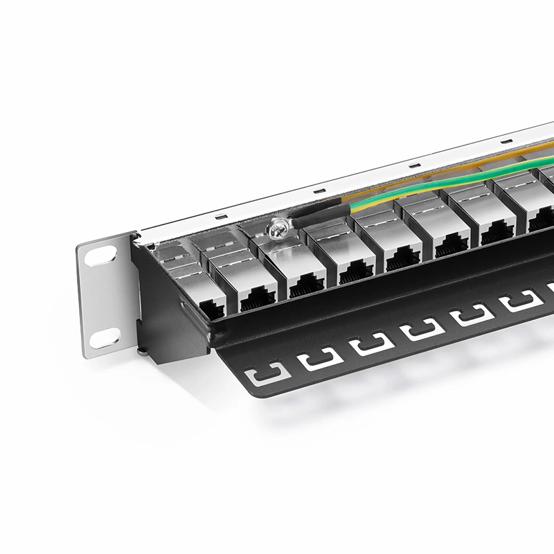 FyberOptix Cat5e Coupler Patch Panel, 24-Port, 1RU, Cable Management Bar Included