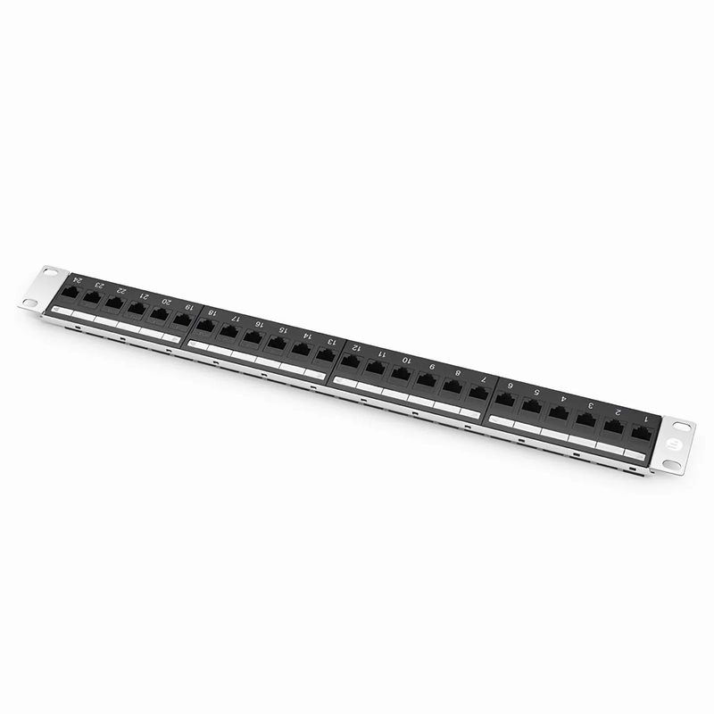 FyberOptix Cat5e Coupler Patch Panel, 24-Port, 1RU, Cable Management Bar Included