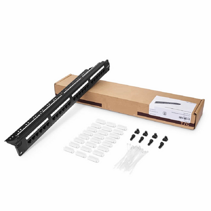 FyberOptix Cat5e 110-Style Patch Panel, 24-Port, 1RU, Cable Management Bar Included