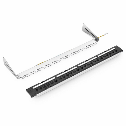 FyberOptix FDMP Cat5e 110-Style Unshielded Recessed Patch Panel, 24-Port, 1RU, Cable Management Bar Included