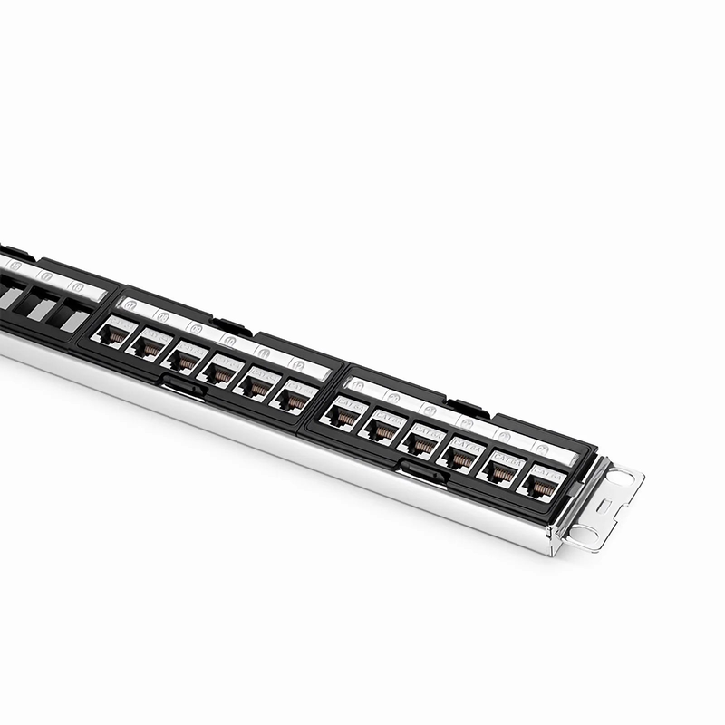 FyberOptix FDMP Cat6a 110-Style Shielded Recessed Patch Panel, 24-Port, 1RU, Cable Management Bar Included
