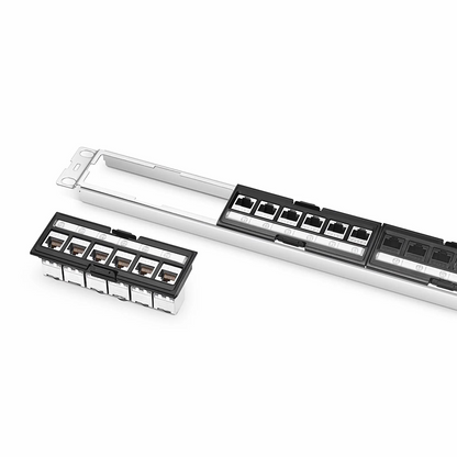FyberOptix FDMP Cat6a 110-Style Shielded Recessed Patch Panel, 24-Port, 1RU, Cable Management Bar Included