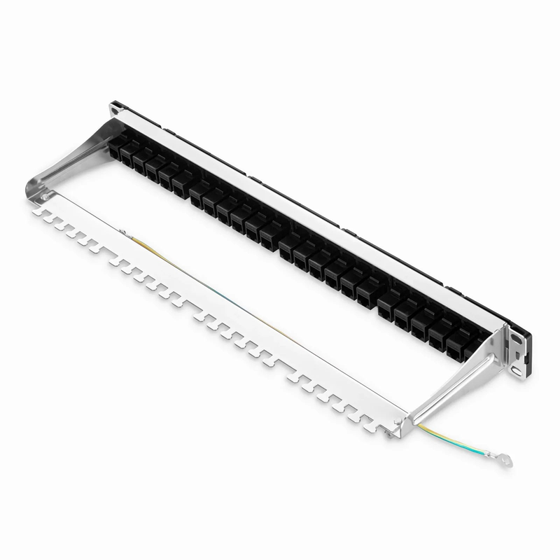 FyberOptix FDMP Cat6a Unshielded Coupler Recessed Patch Panel, 24-Port, 1RU, Cable Management Bar Included