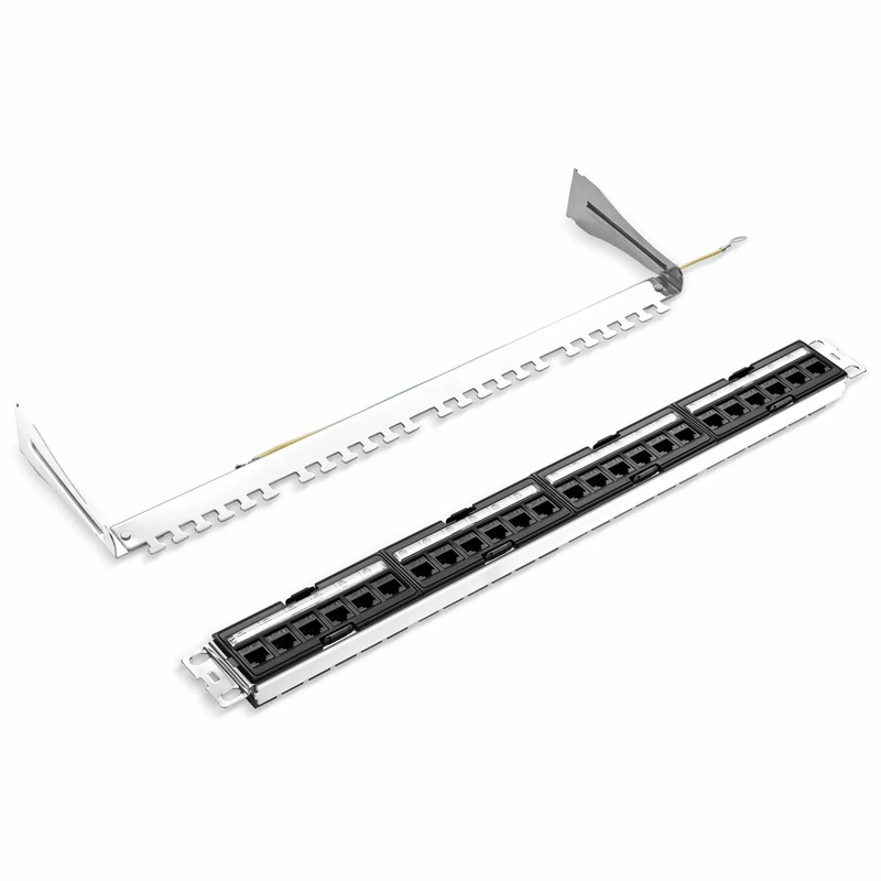 FyberOptix FDMP Cat6a Unshielded Coupler Recessed Patch Panel, 24-Port, 1RU, Cable Management Bar Included