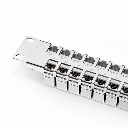 FyberOptix FDMP Cat6a Shielded Coupler Flat Patch Panel, 48-Port, 1RU, Cable Management Bar Included
