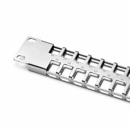 FyberOptix FDMP Blank Shielded/UnShielded Flat Patch Panel for Keystone Modules, 48-Port, 1RU, Cable Management Bar Included