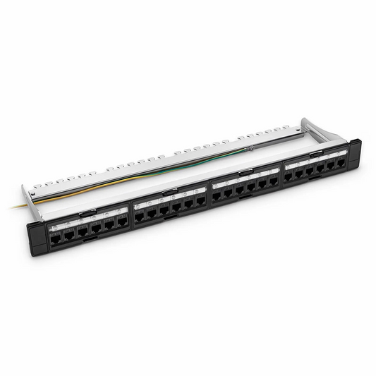 FyberOptix FDMP Cat5e 110-Style Unshielded Recessed Patch Panel, 24-Port, 1RU, Cable Management Bar Included