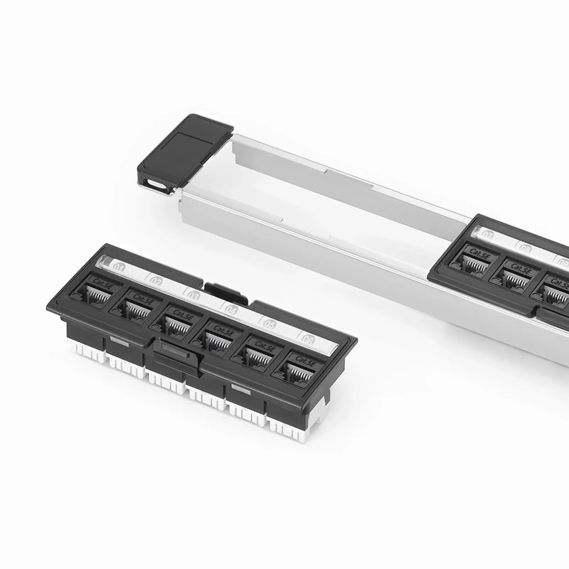 FyberOptix FDMP Cat5e 110-Style Unshielded Recessed Patch Panel, 24-Port, 1RU, Cable Management Bar Included