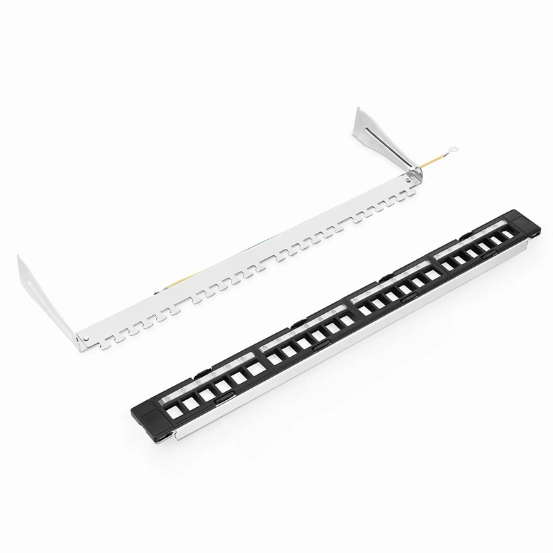 FyberOptix FDMP Blank Shielded/UnShielded Recessed Patch Panel for Keystone Modules, 24-Port, 1RU, Cable Management Bar Included, Black
