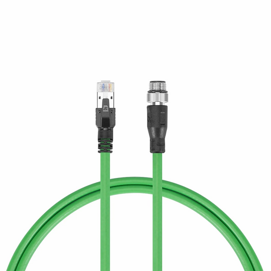 FyberOptix 3.3ft (1m) Industrial M12D/4M to RJ45 Cordsets CAT7-FTP PVC Ethernet Network Patch Cable, Green, Profinet A