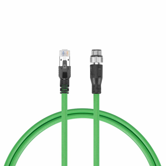 FyberOptix 3.3ft (1m) Industrial M12D/4M to RJ45 Cordsets CAT5E-FTP PVC Ethernet Network Patch Cable, Green, Profinet A