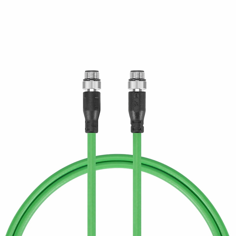 FyberOptix 3.3ft (1m) Industrial M12D/4M to M12D/4M Cordsets PVC Ethernet Network Patch Cable, Green, Profinet A