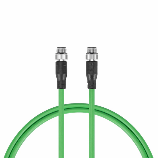 FyberOptix 3.3ft (1m) Industrial M12D/4M to M12D/4M Cordsets PVC Ethernet Network Patch Cable, Green, Profinet A