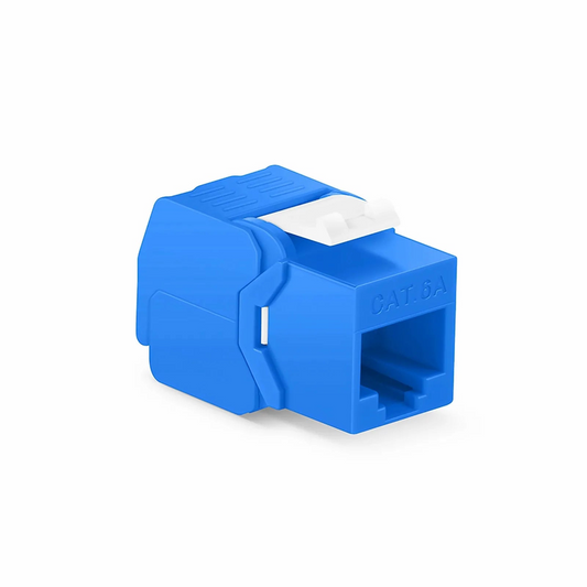FyberOptix Cat6a RJ45 (8P8C) Unshielded Toolless Keystone Jack Module, Blue (10 pcs/Pack)