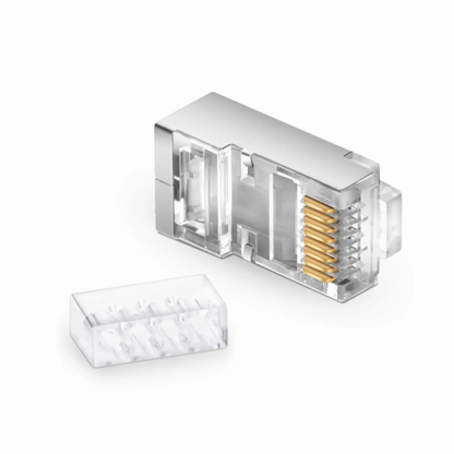 FyberOptix Cat6 RJ45 Standard Modular Plugs (Two-Piece Suit), Shielded Network Connectors for 26AWG Twisted Pair Solid or Stranded Cable (50/Pack)