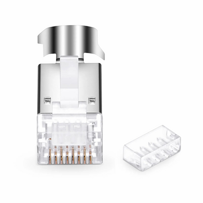 FyberOptix Cat6a/Cat7 RJ45 Standard Modular Plugs (Two-Piece Suit), Shielded Network Connectors for 23AWG Twisted Pair Solid Cable or Stranded Cable (50/Pack)