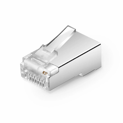 FyberOptix Cat5e RJ45 Standard Modular Plugs, Shielded Network Connectors for 24~26AWG Twisted Pair Solid or Stranded Cable (50/Pack)