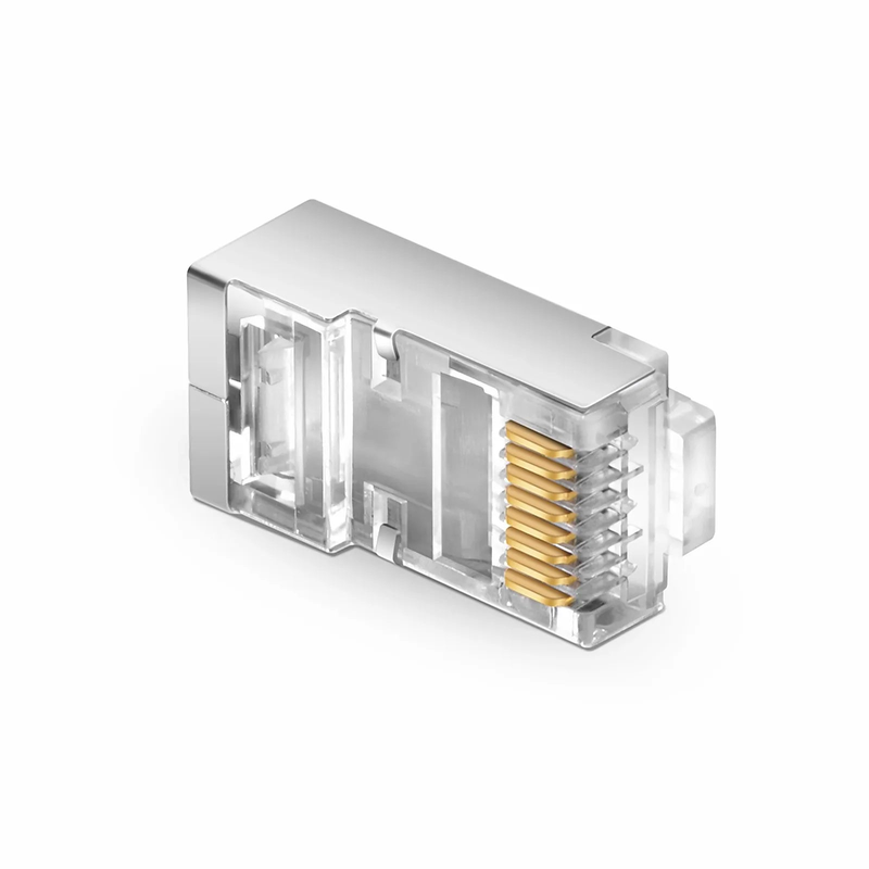 FyberOptix Cat5e RJ45 Standard Modular Plugs, Shielded Network Connectors for 24~26AWG Twisted Pair Solid or Stranded Cable (50/Pack)