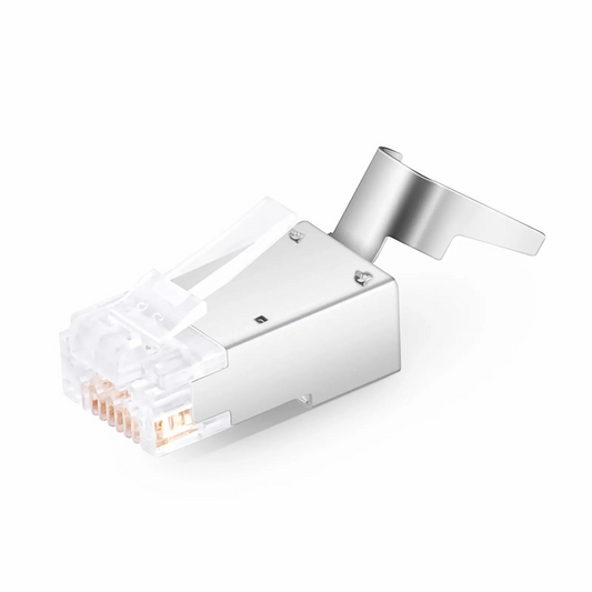 FyberOptix Cat5e RJ45 Pass Through Modular Plugs, Shielded Network Connectors for 24AWG Twisted Pair Solid or Stranded Cable (50/Pack)