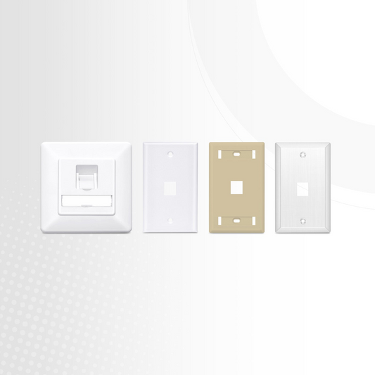 FyberOptix French-style Single Gang Keystone Faceplate, Label Pockets, 1 Port, 0.5U, White, 0.88" x 1.76"