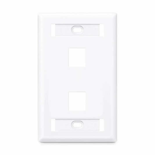 FyberOptix Single Gang Keystone Faceplate, Label Pockets, 2 Ports, White, 4.49'' x 2.76''