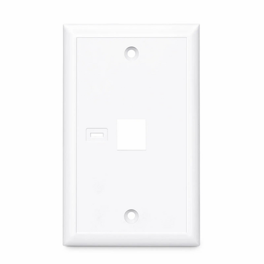 FyberOptix Single Gang Keystone Faceplate, Computer and Telephone Identification Icons, 1 Port, White, 4.49'' x 2.76''