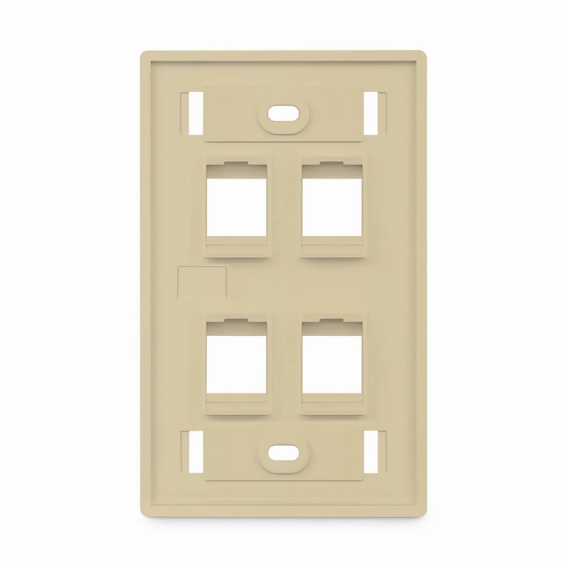 FyberOptix SyncEase Single Gang Four Port Keystone Faceplate, Label Pockets, Ivory