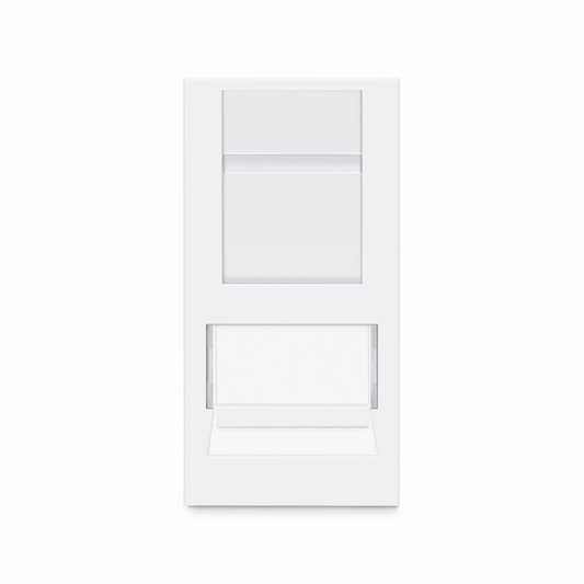 FyberOptix British-Style Cat6 Shuttered Faceplate Frame Insert, Label Pockets, Flat, 1 Port, White, 1.97'' x 0.98''
