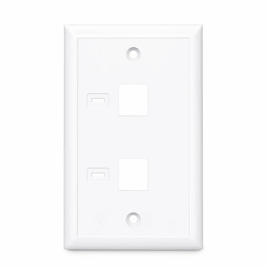 FyberOptix Single Gang Keystone Faceplate, Computer and Telephone Identification Icons, 2 Ports, White, 4.49'' x 2.76''