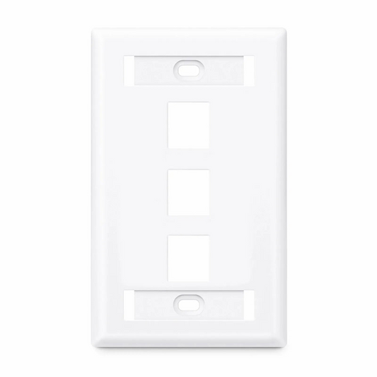 FyberOptix Single Gang Keystone Faceplate, Label Pockets, 3 Ports, White, 4.49'' x 2.76''