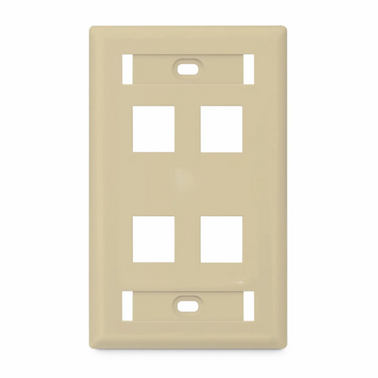FyberOptix SyncEase Single Gang Four Port Keystone Faceplate, Label Pockets, Ivory