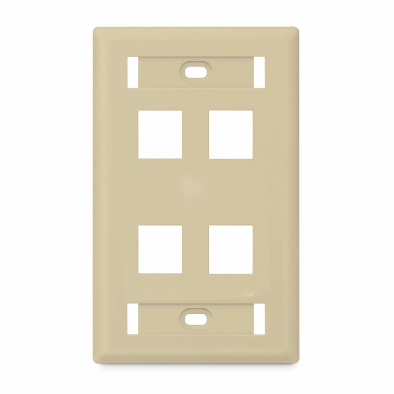 FyberOptix SyncEase Single Gang Four Port Keystone Faceplate, Label Pockets, Ivory