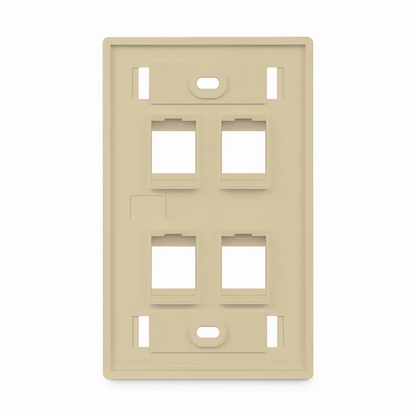 FyberOptix SyncEase Single Gang Four Port Keystone Faceplate, Label Pockets, Ivory